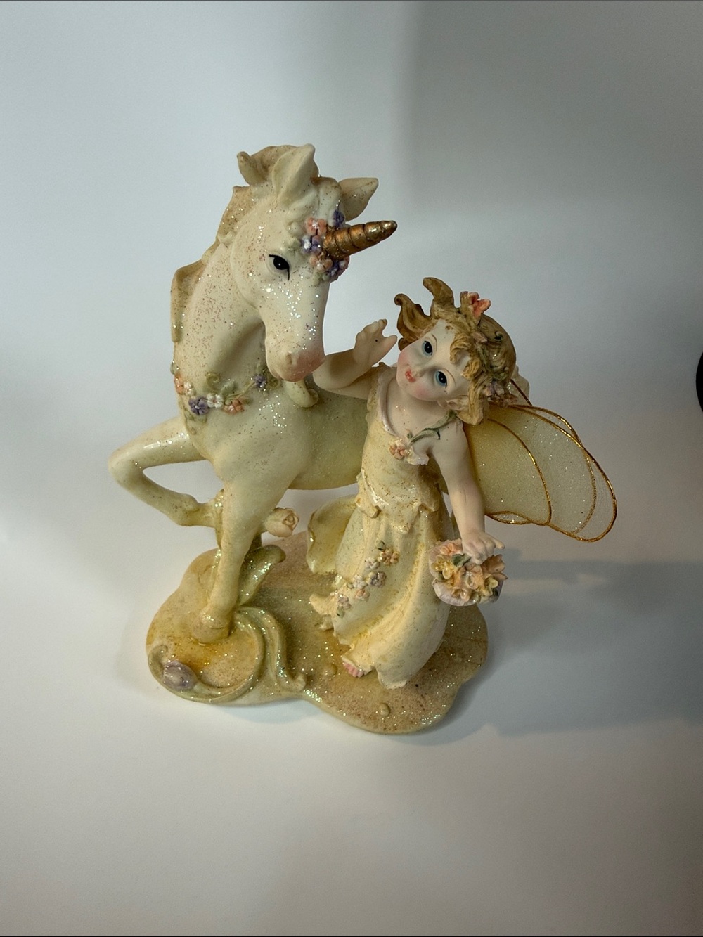 Adeline Collection // Glittery Cream Unicorn and Fairy Figurine